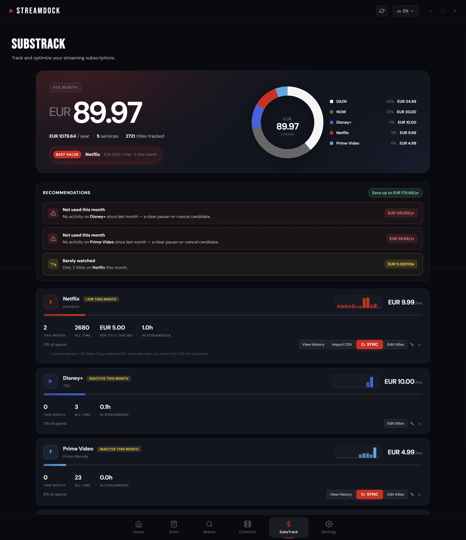 Substrack App StreamDock — every streaming service, one cinematic home